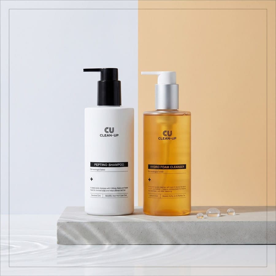 Peptino Shampoo and Hydro foam cleanser bottle front views